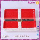 Red Ceramic Rectangle Christmas Decorative Plate thumbnail-1