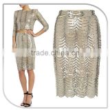 Shiny Golden Scallop Trims Lady Sequin Skirt