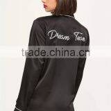 MGOO Custom Designs Women Long Sleeves Black Satin Embroided Pajama Sets Silk Custom Logos Your Tag Sleepwear thumbnail-2