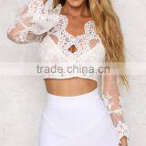 Runwaylover 115 Europe Style 2017 Women Sexy Deep V-Neck Lace Embroidery Crop Tops thumbnail-1