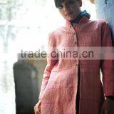 Vintage Kantha Long Accent Jacket in Beautiful Vintage Pink With a Saree Border Collar ~ Large thumbnail-5