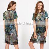 WOMEN Sexy Short Shirt Dress, Printed and Mesh Design Black Dress thumbnail-6