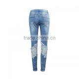 High Waist Girls Jeans Hollow Lace Patchwork Light Blue New Women Sex Pants thumbnail-6