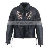 HMB-0317B WOMEN LEATHER JACKETS FRINGES ROSE FASHION COATS