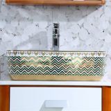 Latest luxury design ceramic tabletop rectangle colorful wash hand basin sink from chaozhou
