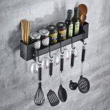 Multifunctional kitchen shelf wall hanging aluminum seasoning material storage shelf black