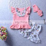 New Fashion Baby Girl Clothing Sets 100% Cotton Ruffle Aeolian Bells Printed Pink Kids Girl Boutique Outfits thumbnail-1