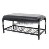 Customized Half-PU Portable Single Modern Home Furniture Leather and Iron Combined Shoe Rack Chair Stool thumbnail-3