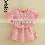 Girls Summer Outfits 2016 Girl Polka Dot Fabric Flutter Sleeve Shirt Top and Skirt thumbnail-1