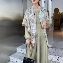 Flowers Oil Painting Fashion Dress Silk Feels Soft Scarves Literature and Art Style High Quality 130CM thumbnail-3