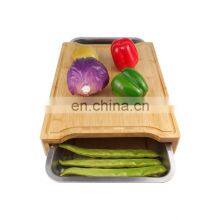 Bamboo Cutting Board With Stainless Steel Trays and Bamboo Lid Large Chopping Board With Non-Slip Pads thumbnail-5