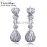 Fashion Valentine Gift Cubic Zirconia White Gold Heart Shape Drop Earrings Woman