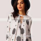 Ladies Vogue New Arrival Women's Vintage High Street Casual White Long Sleeve Cut Out Front Tribal Print Blouse B003 thumbnail-4