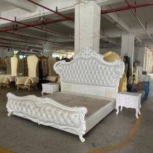 Leather Bed Solid Wood Carved Double Master Bedroom Bed 2 Meters High-end Champagne Gold Furniture Home thumbnail-4