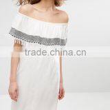 Latest Designs Off The Shoulder Machine Embroidery Tassle Dress HSD2367 thumbnail-4