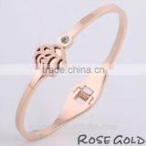 Fashion 18k Rose Gold Zircon Bracelet Beautiful Camellias Titanium Bangle Jewelry thumbnail-3