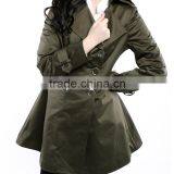 Women Wind Coats Turn Down Collar Double Breast Slim Trench Coat Green Navy Color thumbnail-3