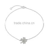 Simple Silver Design Zinc Alloy Lucky Clear Crystal Four Leaf Shaped Foot Anklet