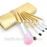Hot Sell Wooden Handle Travelling 7PCS Pony Hair Makeup Brush Set Natural Hair Brush Set With Pouch