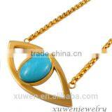 Gold Tone Turquoise Stainless Steel Sideways Turkish Evil Eye Necklaces