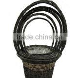 Black/white Rattan JUMBO 5 Pcs Basket Set With Handle 10"-12-14-16-18" thumbnail-1