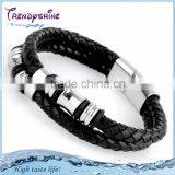 OEM Manufacturer Men's Stainless Steel Black Magnetic Wrap Leather Bracelet thumbnail-1