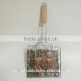 Barbecue Grill Rack Stainless Steel Non-stick BBQ Grilling Basket Tools With Wooden Handle thumbnail-4