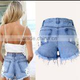 Bohemia Style Women High Waist Ripped Jeans Lace Shorts thumbnail-5