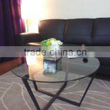 Made in China Metal Type Living Room Furniture Round Shape Glass Top Table With Folding Metal Frames thumbnail-4