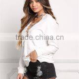 MGOO New Arrival Customized Spring Terry Sweater Tops Plain White Boyfriend Oversized Loose 100 Cotton Brushed Long Sleeves thumbnail-4