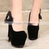 Zm50326b High Heel Lady Shoes Suede Black Flower Chunky Heels Women Shoe thumbnail-2
