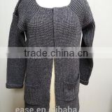 Wholesale Classical Ivory Black Striped Sweater Wide Neck Knit Woman Sweater