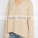 Knitted Wool Sweater Design for Women V-neck Back Length Blank Poncho thumbnail-2