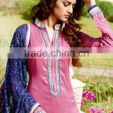 Lite Pink Color Straight Cut Bottom Zari Embroidery Border Hi Neck Blue Design Designer Semi Stitch Salwar Kameez thumbnail-1