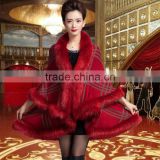 Hot New Fashion Lady's Contrast Color Joint Real Sheep Shearling Fur Cape And Shawl Scarf