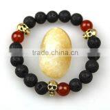 Red Agate Gold Skull Charm Bracelet Lava Stone Bracelet thumbnail-2
