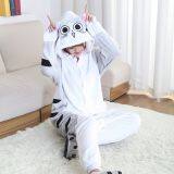 Chi's Sweet Cat Cartoon Flannel Conjoined Polyester Couple Pajamas thumbnail-5