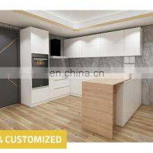L-shaped White Solid Wood Modern Contemporary Quartz Top Kitchen Cabinets Cocinas thumbnail-5