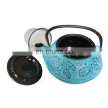 Leaf Design Teapot Coated With Enameled Interior for 32 Ounce Blue Color Enamel Chinese Cast Iron Teapot thumbnail-4
