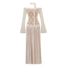 Pure Desire Style Off-shoulder Lace Patched Faux Two-piece Long Sleeve Dress, New Autumn Waist-cinching Slim and Elegant Long Dress thumbnail-4