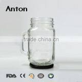 14oz Hot Sale Relief Mason Jar Mug With Handle Metal Lid Clear Glass Mason Bottles thumbnail-3