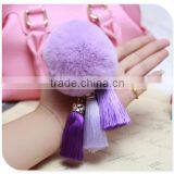 Cute Genuine Leather REX Rabbit Fur Pom Pom Keychain thumbnail-2