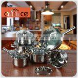 Non-stick Double Bottom Stainless Steel 12pcs Cookware Set With Glass Lid