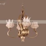 Modern Glass Chandelier Vintage Retro Brass Copper Metal Chandelier Lustrous Patterned Glass Hanging Lighting