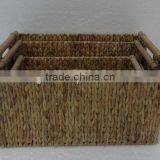 Rect Water Hyacinth Basket With Wood Handles thumbnail-1