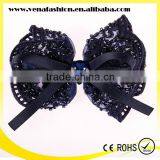 Small Beads Bow Korean Ribbon Hair Clip, Grosgrain Ribbon Hair Clip thumbnail-5