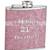 mini stainless steel hip flask with PU leather wrap and laser cutting logo