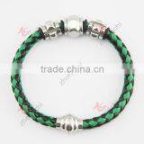 Stainless Steel Magnet Clasp With Green Leather Braided Cuff Bangle thumbnail-1