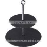 2 Tier Slate Serving Stand With Chrome Handle/Hot Selling Slate 2 Tier Cake Stand, CupCake, Muffin, Dining Room, Kitchen Display thumbnail-1