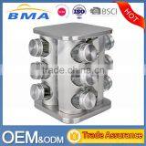 12 Jars Glass Condiment Kitchen Set Stainless Steel Revolving Spice Rack Set